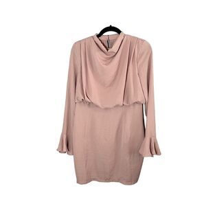 Asos Women's Bell Sleeve Drape Front Cowl Neck Mini Dress Blush Pink Size 8 NWT